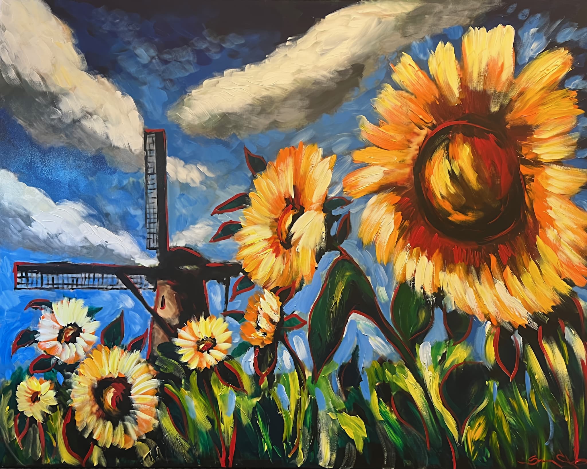 Sunflowers and Windmill
